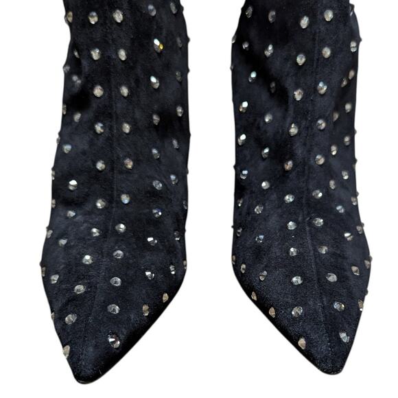 Paris Texas Crystal Embellished Black Suede Ankle Boots 37.5 Glam Stiletto Heels - Picture 4 of 8